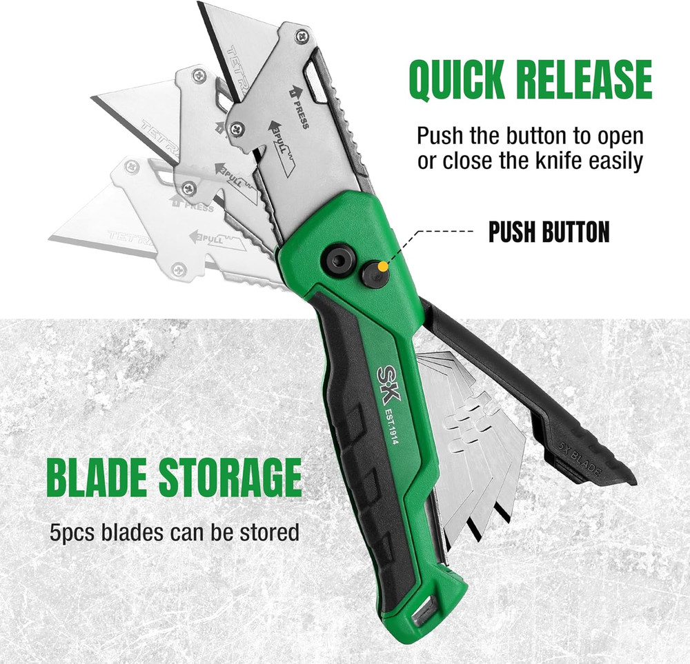 Folding Utility Knife with Additional Wire Cutter, Quick Change Box Cutter, Blad