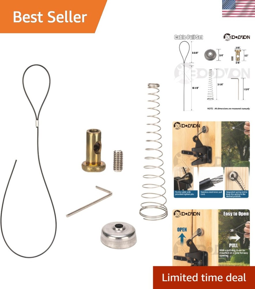 Gate Latch Cable Pull with Spring, Metal Gate Opener String Adjustable from 2...