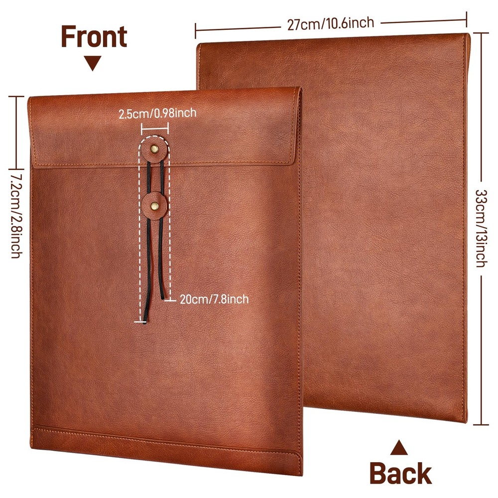QiXin Brown PU Leather File Folder for Documents,Important 1 PC, Brown-string