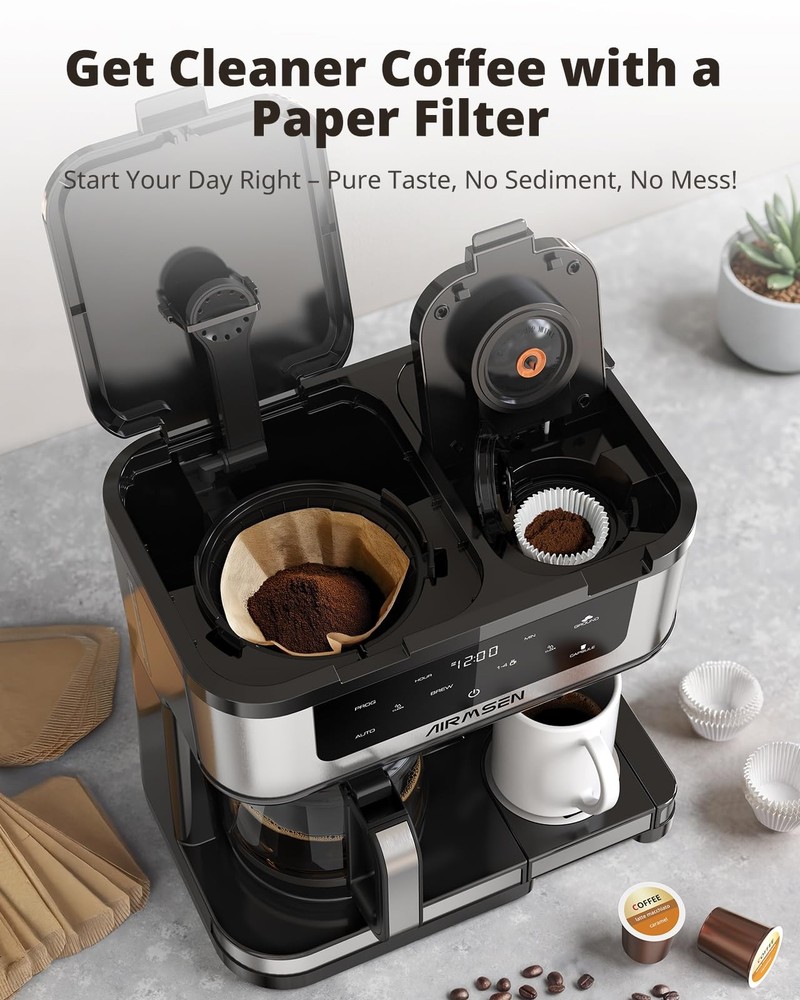 AIRMSEN 12-Cup Programmable Dual Coffee Maker – Single Serve Machine for K-Cu...