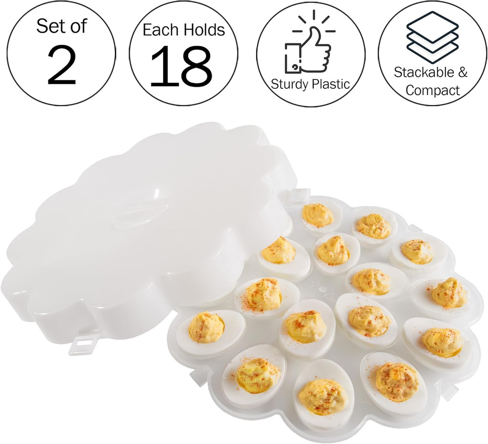 2 Pack Deviled Egg Tray w/ Lid 36 Count Stackable Carrier