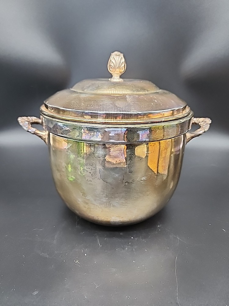 Vintage Federal Silver Company Silver Plated Ice Bucket Tarnished/ Pyrex Insert