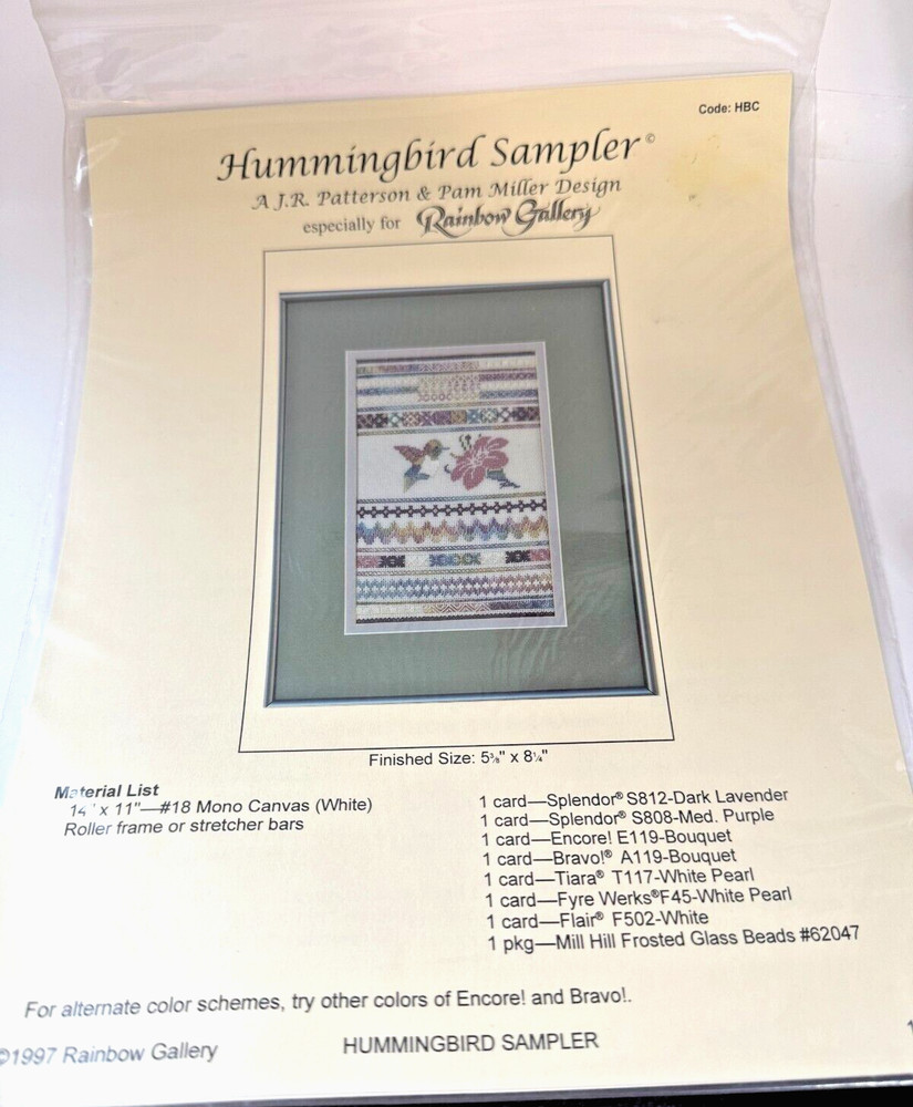 Hummingbird Sampler printed needlepoint pattern Rainbow Gallery AJR Patterson