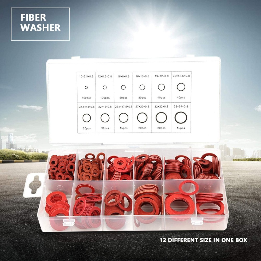 600PCS Fiber Flat Washers Insulation Assorted Washers Plumbing Kit 12 Sizes