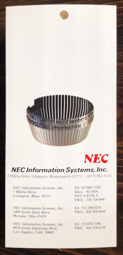 NEC - Spinwriter Models 5510 RO 5520 KSR Program Card