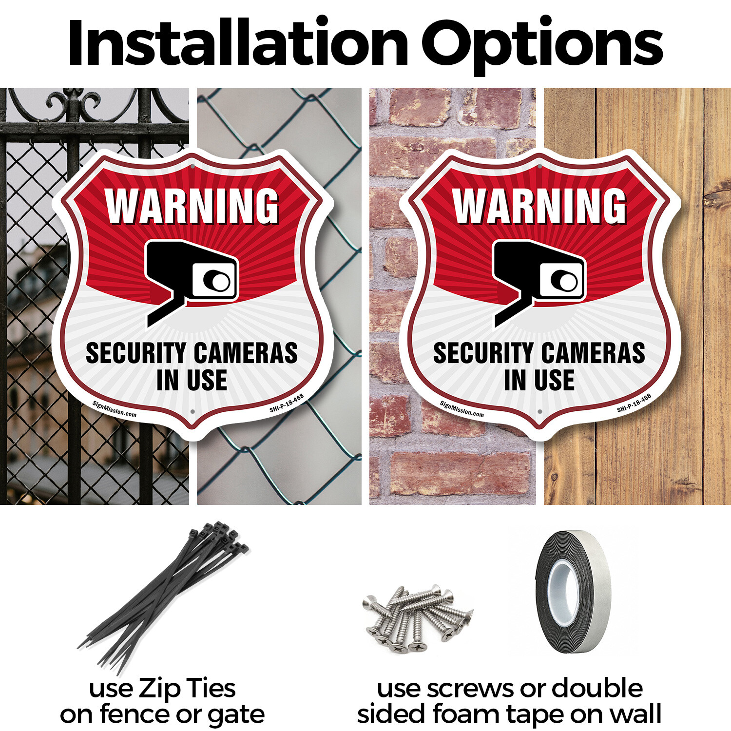 Video Surveillance Shield Sign Warning Security Cameras In U Shield Shaped Sign