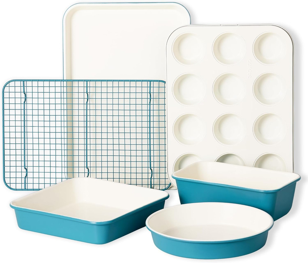 6-Piece Nonstick Ceramic Baking Pans Set - Bakeware Sets Including Cookie Sheets