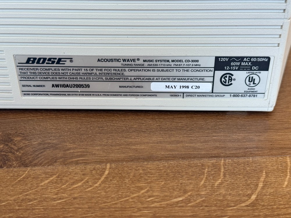Bose Acoustic Wave CD Music System CD-3000 Does NOT work AS IS NO Returns