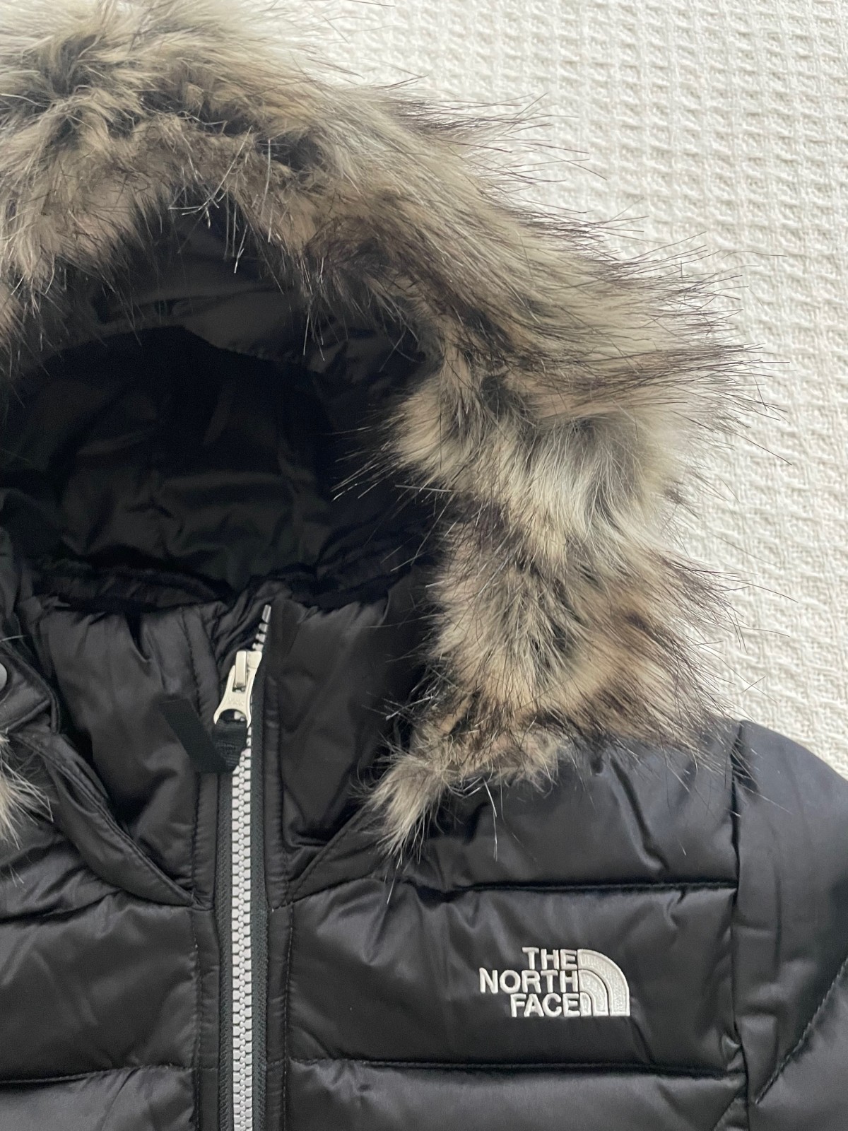 The North Face Girl Gotham 2.0 Goose Down Puffer Jacket Hoodie Fur Black M 10/12