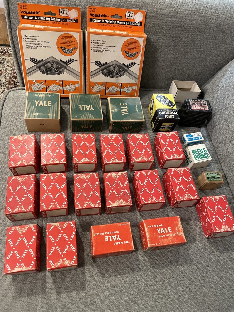 Vintage Yale Lockset Boxes + Adjustable Clamp And Other EMPTY BOXES