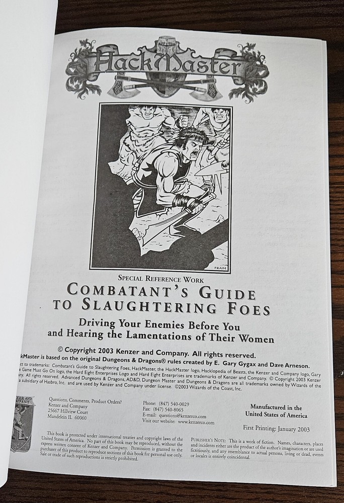 Combatant's Guide To Slaughtering Foes - Hackmaster