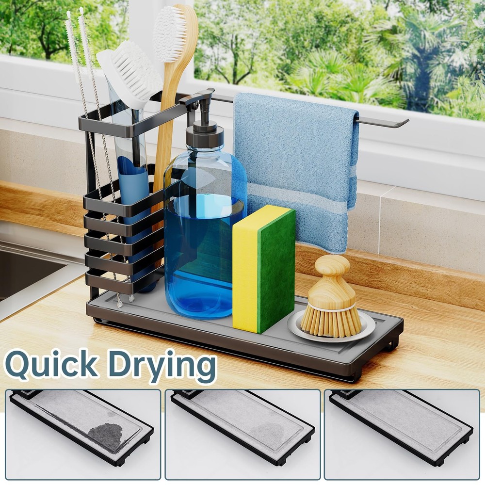 NiHome Multifunctional Kitchen Sink Caddy Organizer with Elevated Brush Holder,