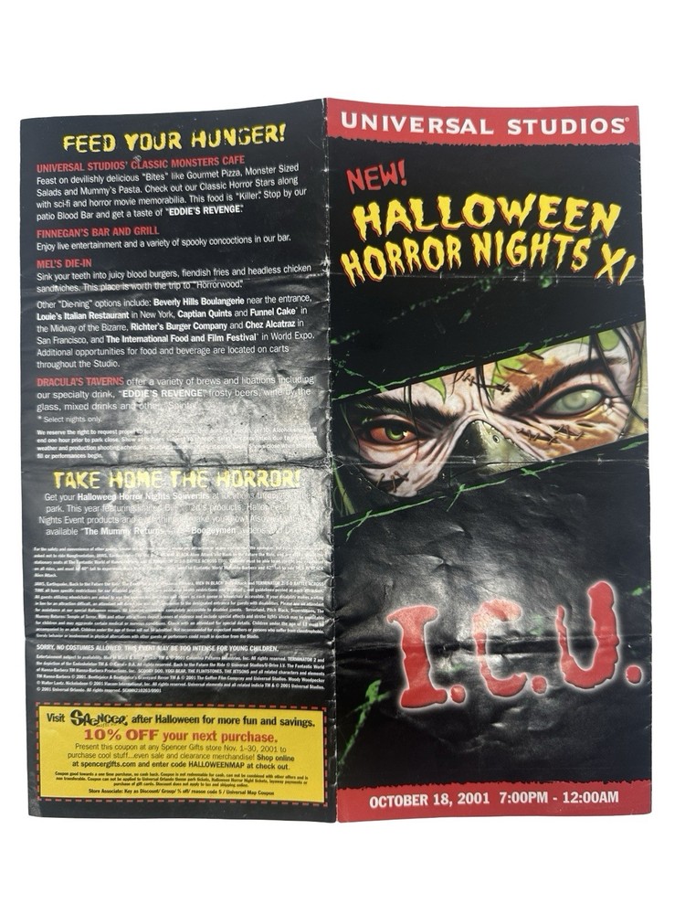 Universal Studios Halloween Horror Nights XI 2001 Event Guide Map ICU Post-9/11