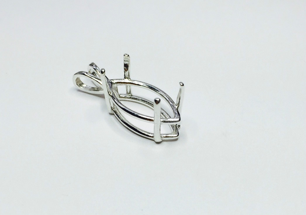 Sterling Silver Marquise Pre-Notched Pendant Setting (8x4mm-20x10mm)
