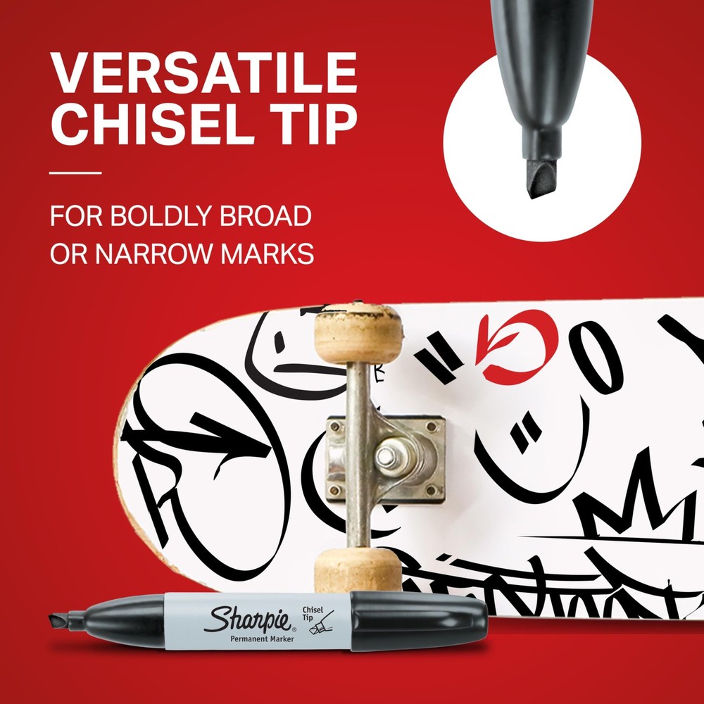 Permanent Markers, Chisel Tip, Red, 12 Count
