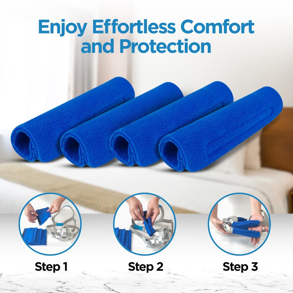 resplabs CPAP Strap Covers | Compatible with Most Universal - 4 Pack, Blue