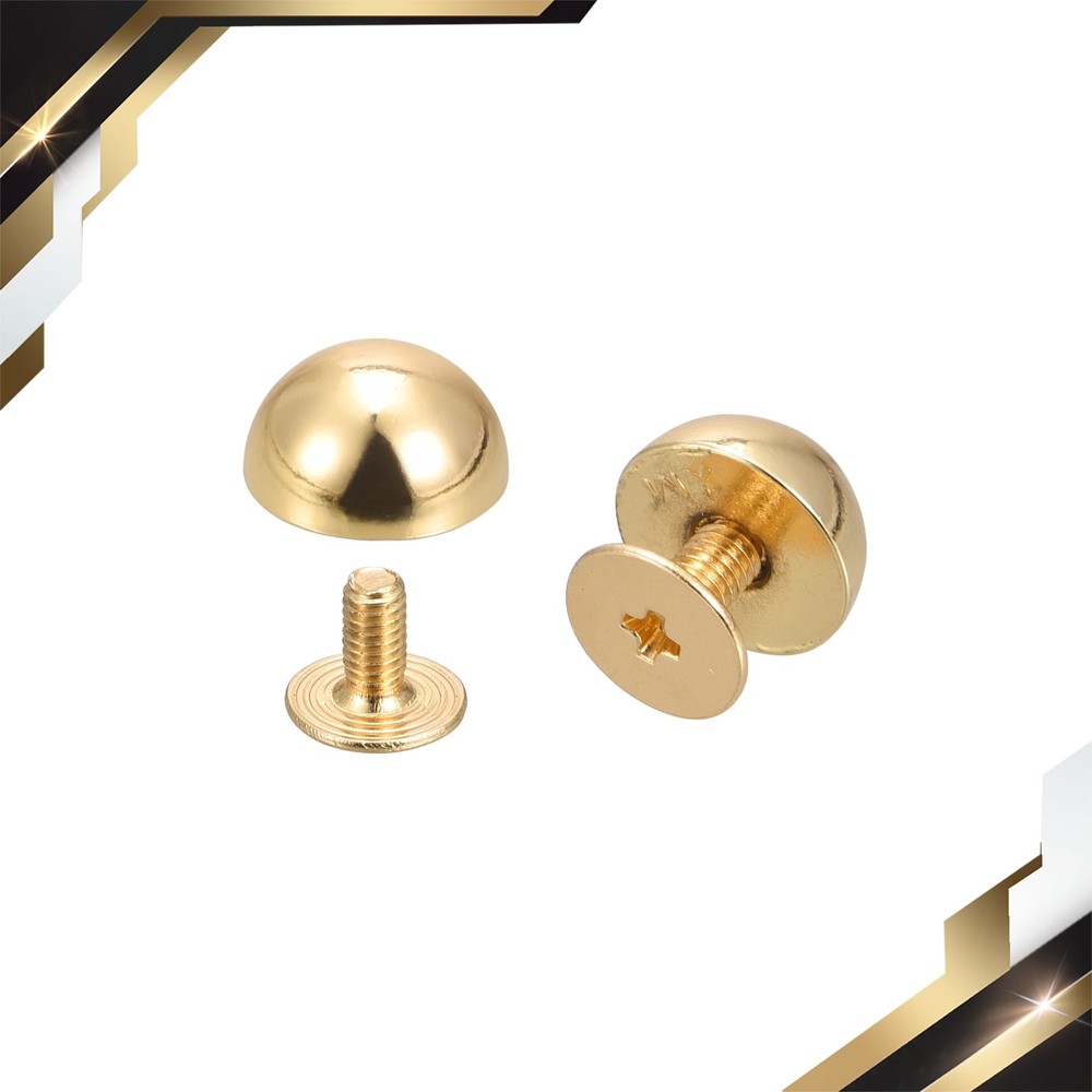20 Set - 10x6mm Screw Back Rivets Solid Round Head Leather Studs Spike Gold