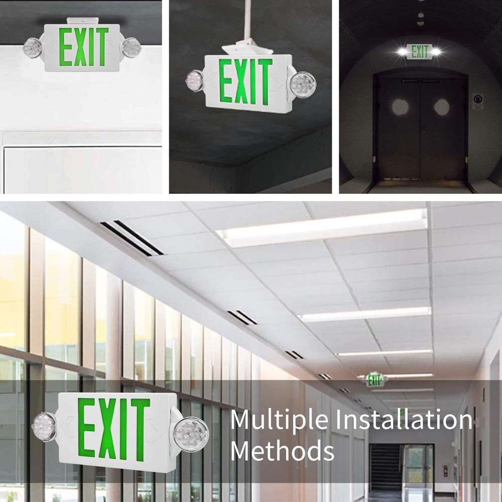 2 Pack LED Exit Sign Emergency Light–Hi Output Compact Combo UL listed (Green)