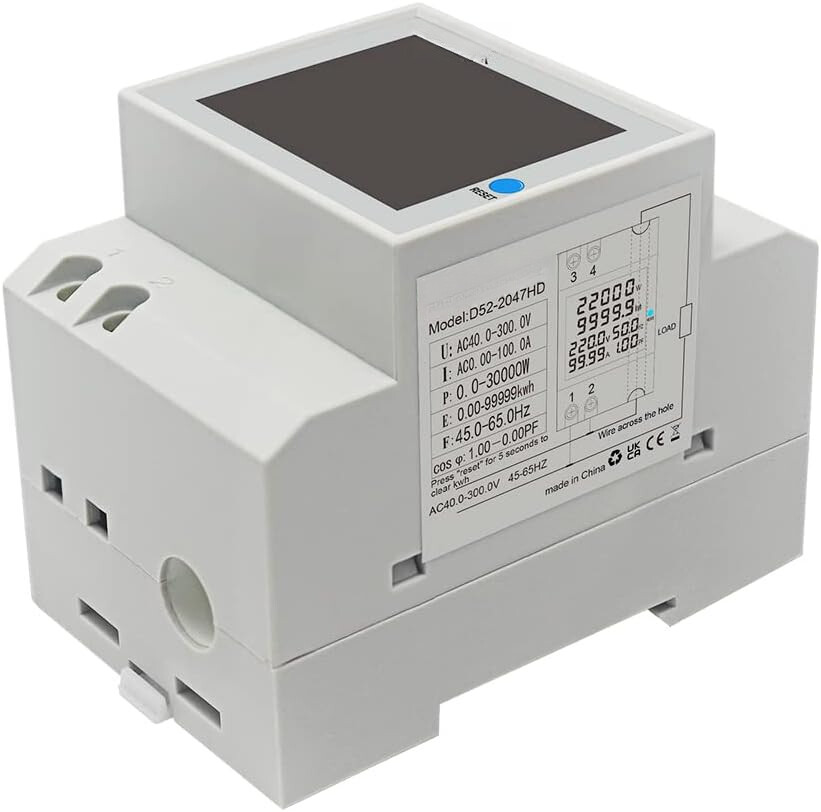 Single Phase Energy Meter Din Rail Electricity Usage Monitor Meter AC 300V 100A