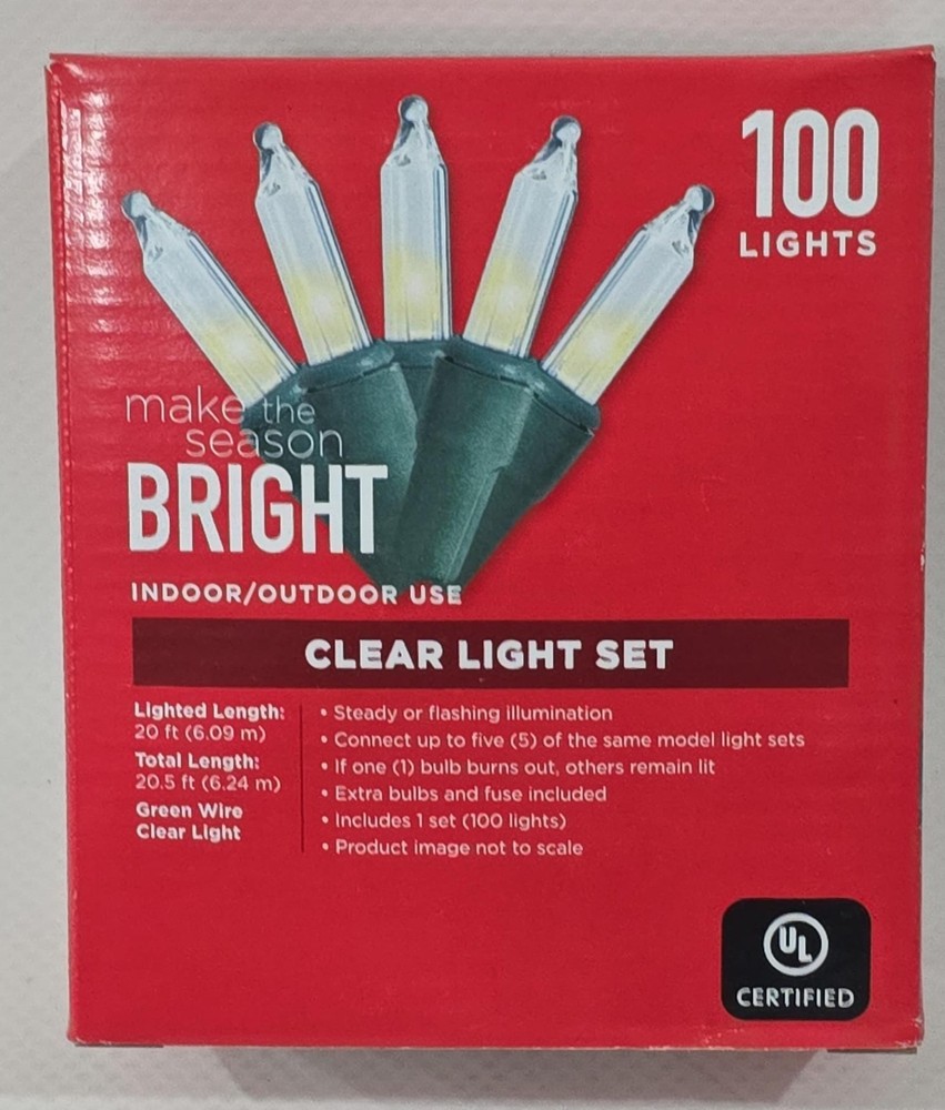 Make The Season Bright Green Wire Clear String Light Set 100-Count