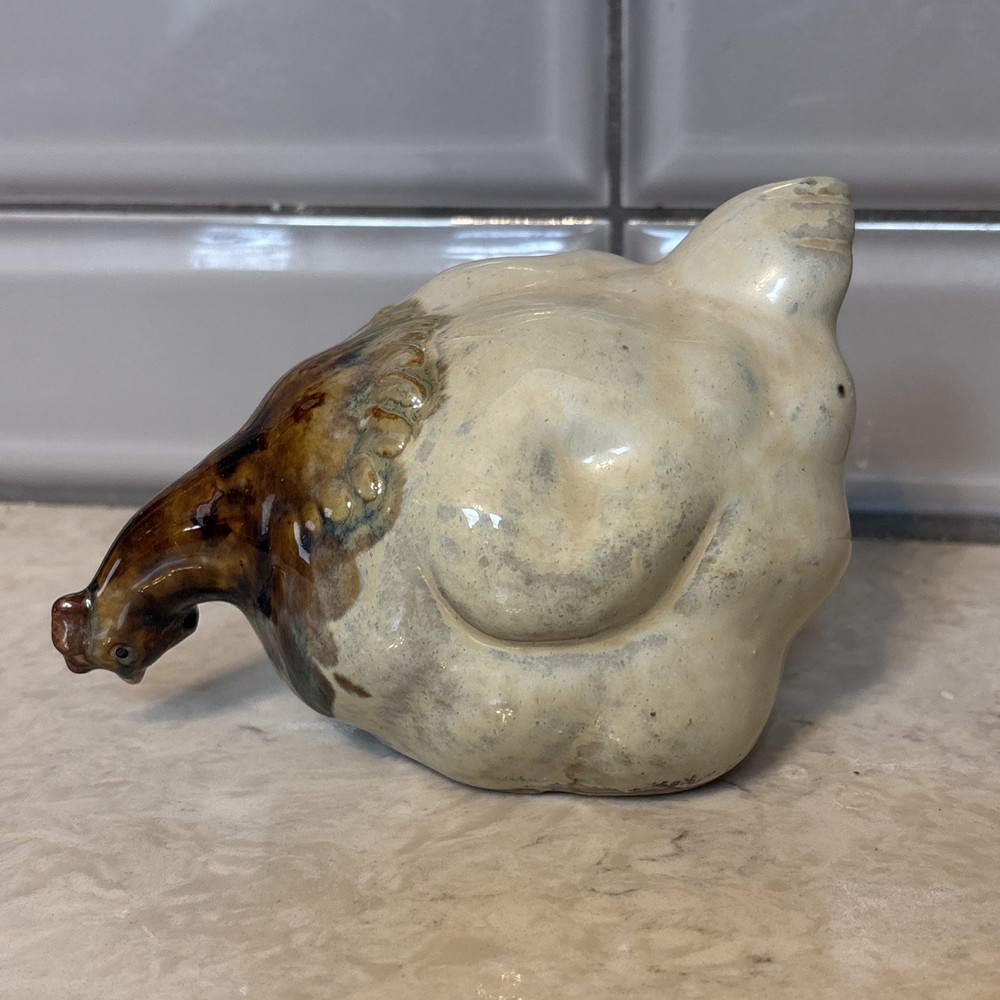 Ceramic Stoneware Primitive Hen Sculpture Chicken Pecking Statue