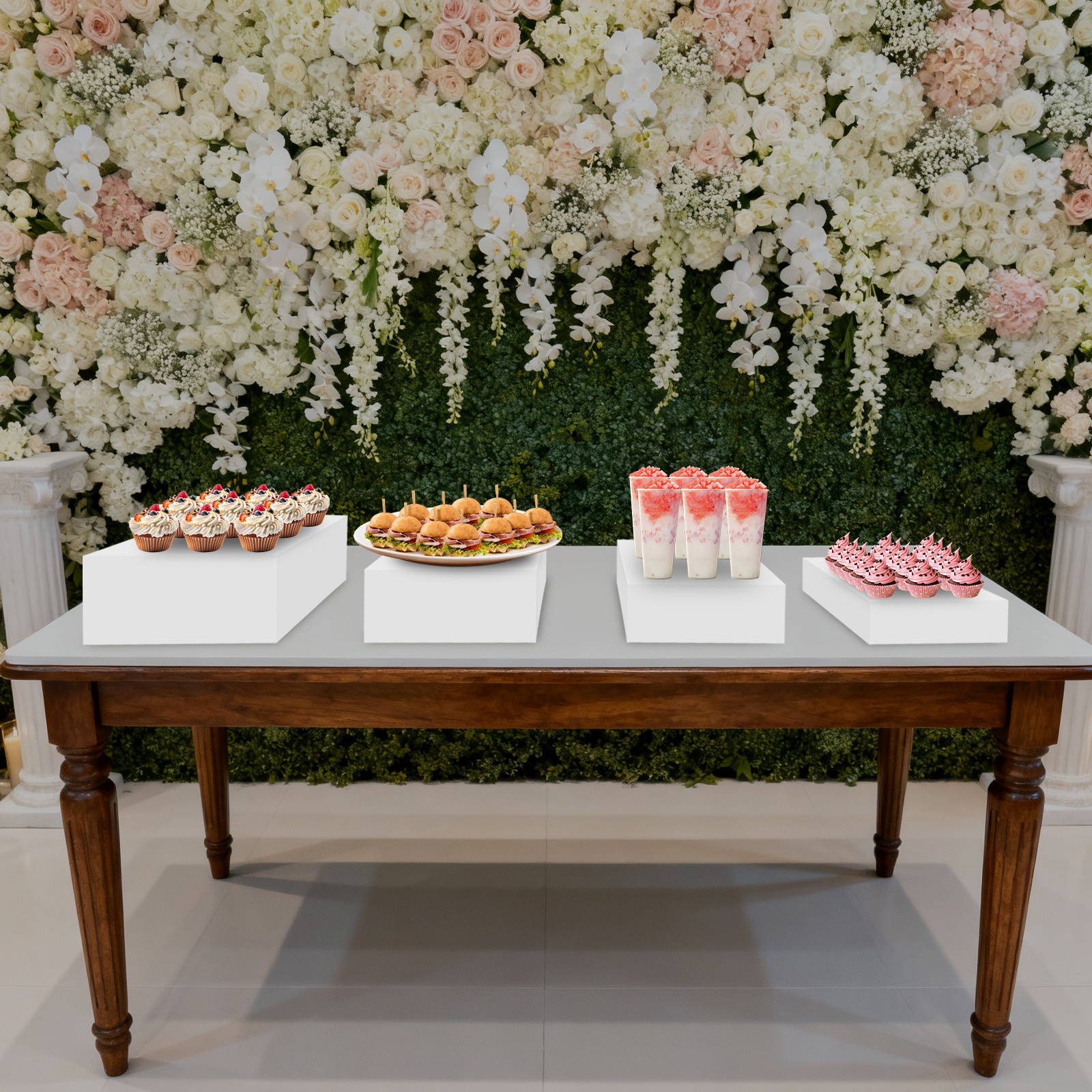 4Pcs White Acrylic Display Stands, Buffet Risers, Acrylic Nesting Stands Durable