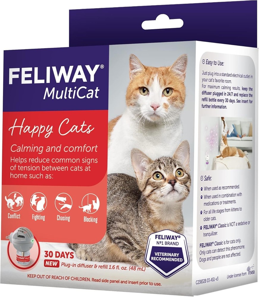 FELIWAY MultiCat Calming Pheromone Diffuser Kit - 1 Diffuser & 2 Refills, 60 Day