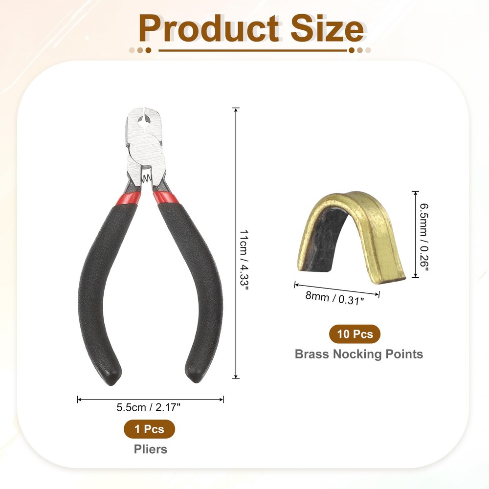 Bow String Nocking Points Set, 10 Pcs Black Brass Nocking Points and 1 Pliers