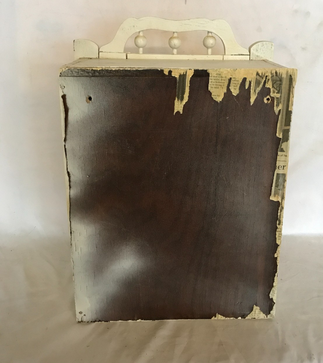 VTG 13x18 Wood Shabby Wall Medicine Cabinet Mirror Stick & Ball Chic Old 26-26B