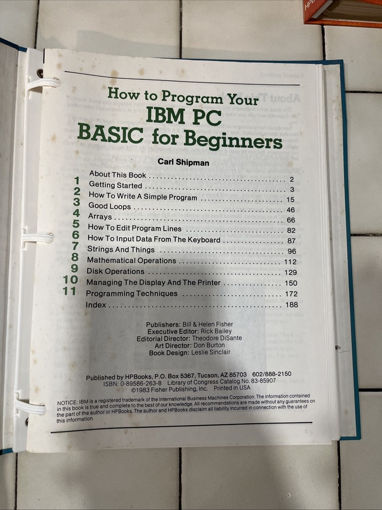 Vintage 1983 How To Program Your IBM PC Basic For Beginners - Carl Shipman