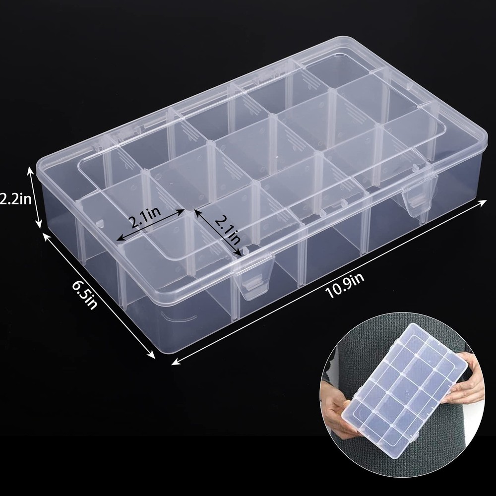 3 Pack 15 Grids Large Plastic Storage Organizer Box,15 Compartments with