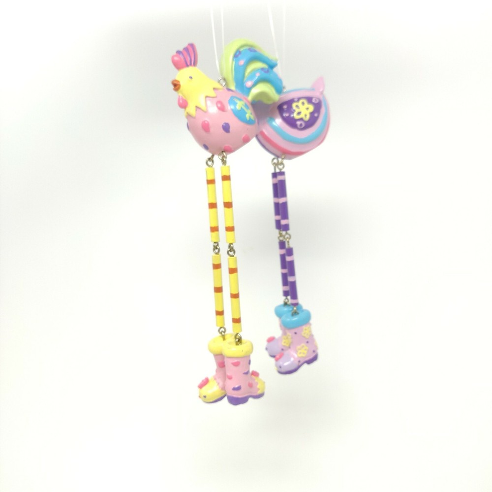 2 Hanging Easter Ornaments Chick w/ Long Dangling Legs Fun Spring Easter Decor