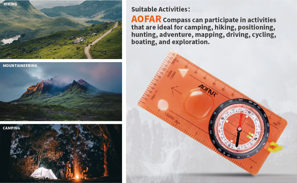 AOFAR Orienteering Map Compass AF-5C Hiking Survival Lightweight Kids Navigation
