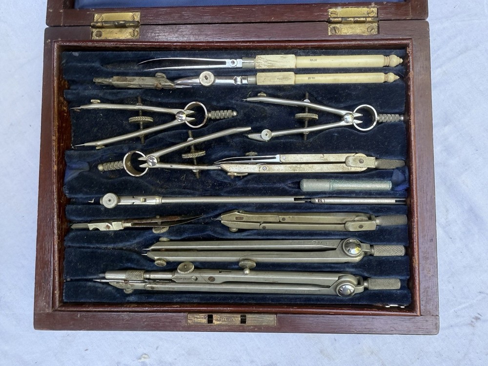 Vintage Aston & Mander & Co Est. 1789 drafting/navigational instruments w/case