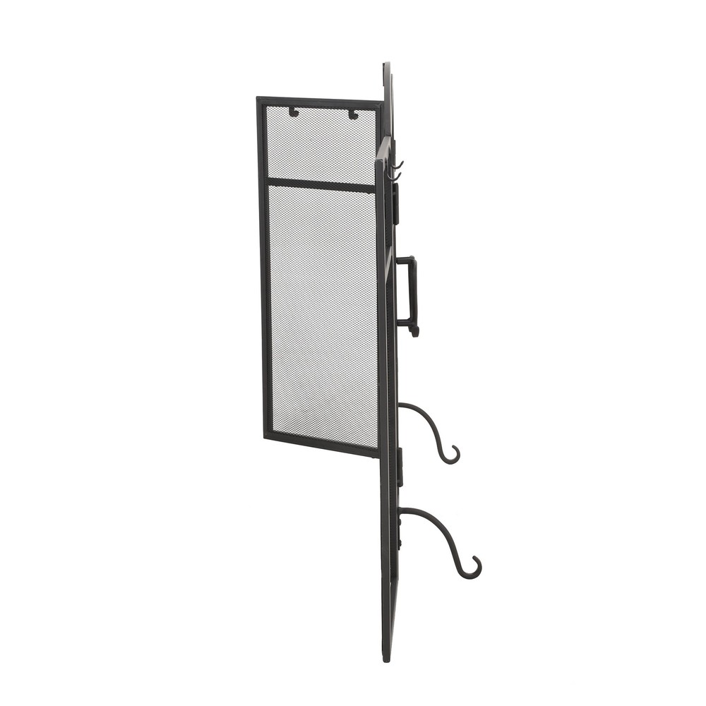 Modern 3 Panel Iron Folding Fireplace Screen with Doors and Tools Matte Black