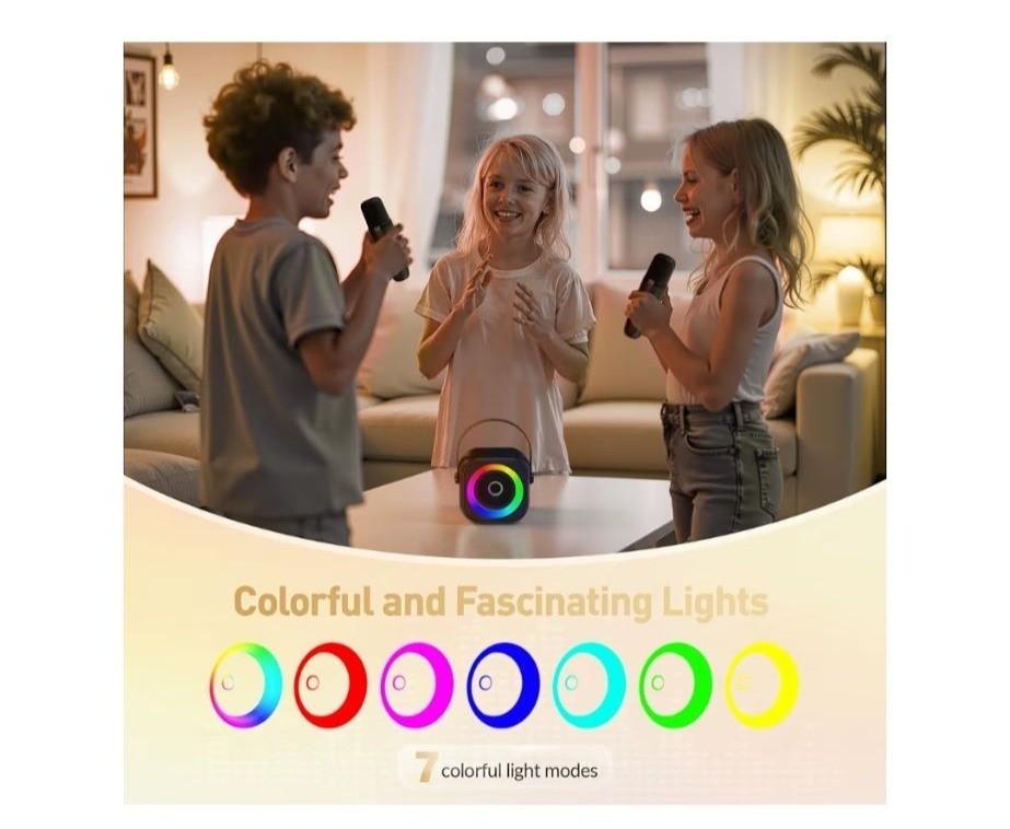 Bluetooth Karaoke Speaker LED Lights 2 Wireless Microphones HiFi Rechargeable