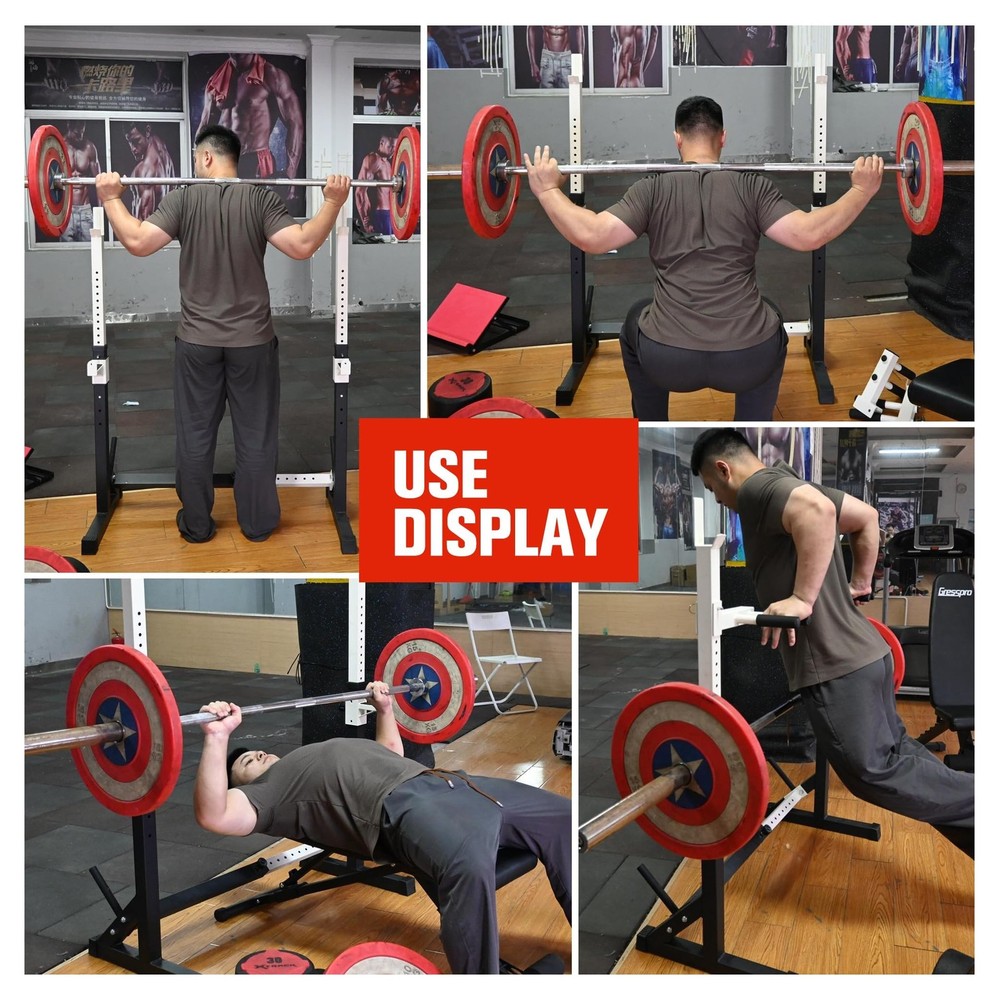 Barbell Rack Stand with Dip Bar Attachment - Multifunctional Adjustable Squat...