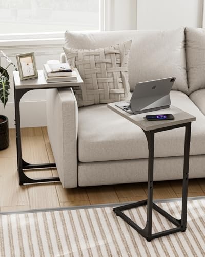 C-Shaped Side Table for Couch - Small 1-Pack Greige Without Power Outlets