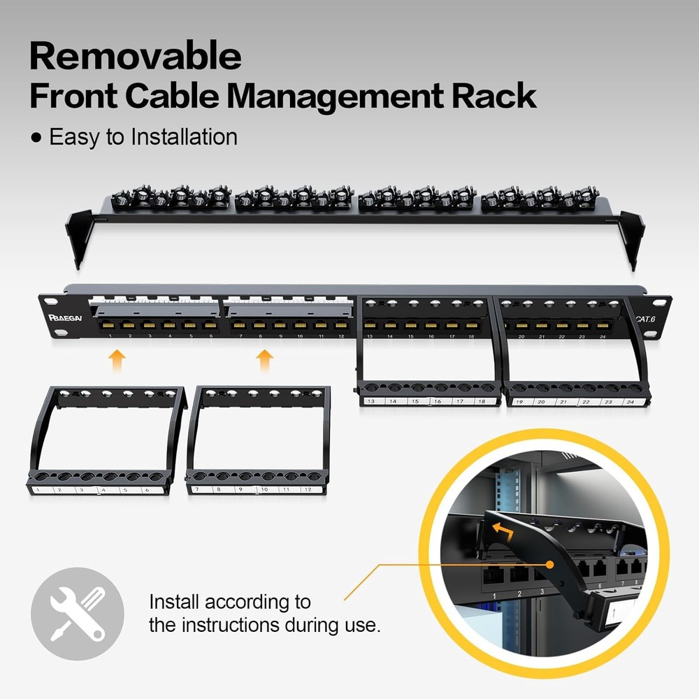 24 Port - Keystone Patch Panel, Cat6 10Gbps Network Panel for 1U 19"