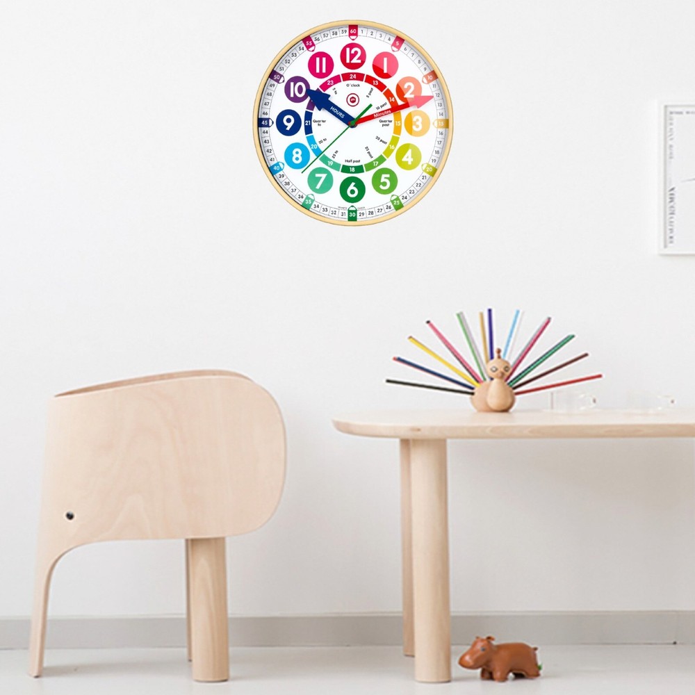 Children’s Learning Large 12” Wall Clock Safe Acrylic Face, Silent Sweep