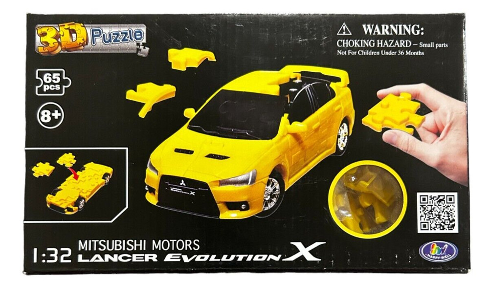 Puzzle Fun 3D 1:32 Lancer Evolution X - Solid Yellow - 65 pieces