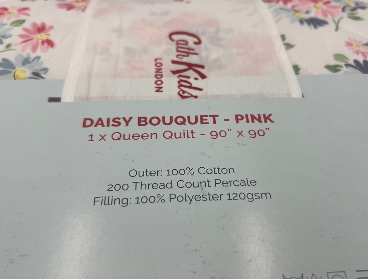 Cath Kidston Queen Quilt, Daisy Bouquet - Pink, 100% Cotton Percale, Floral