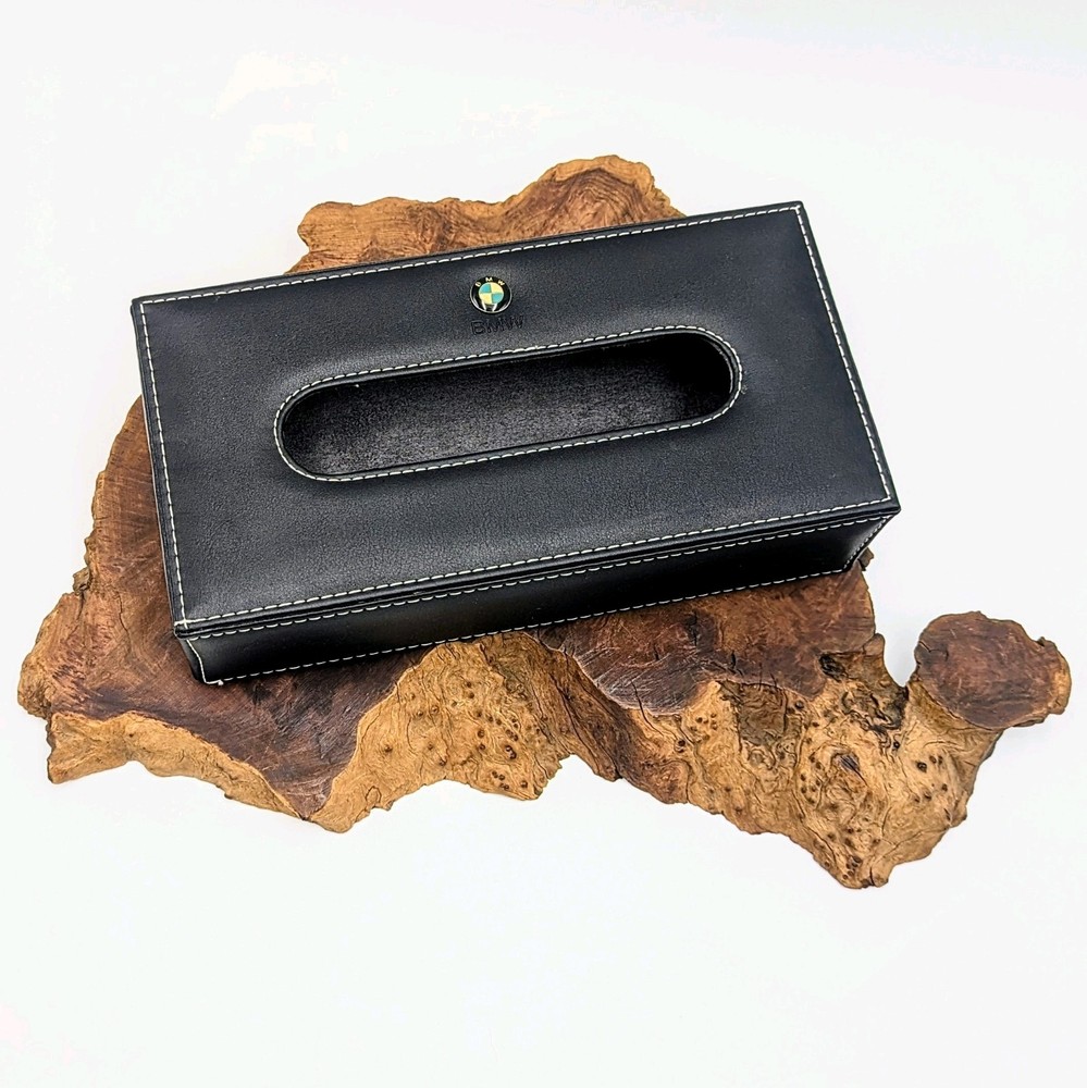 BMW Vintage Tissue Box Holder Cover Rectangular Black 10"