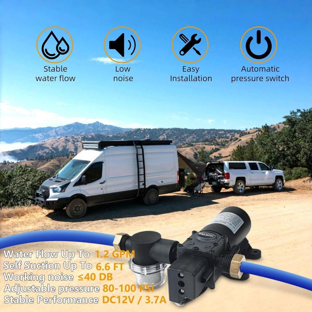 DC 12V Diaphragm Pump, Self-Priming Pump with Filter Quick Connection Termina...