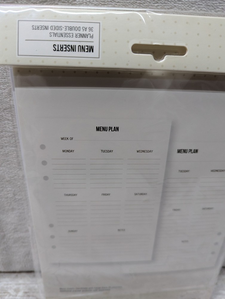 Carpe Diem Undated Menu Inserts Planner Inserts