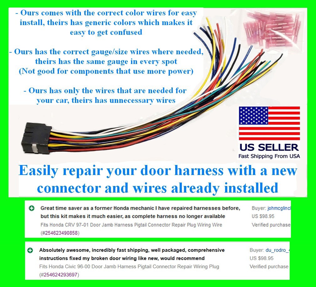 Fits Honda CRV 97-01 Door Jamb Harness Pigtail Connector Repair Plug Wiring Wire