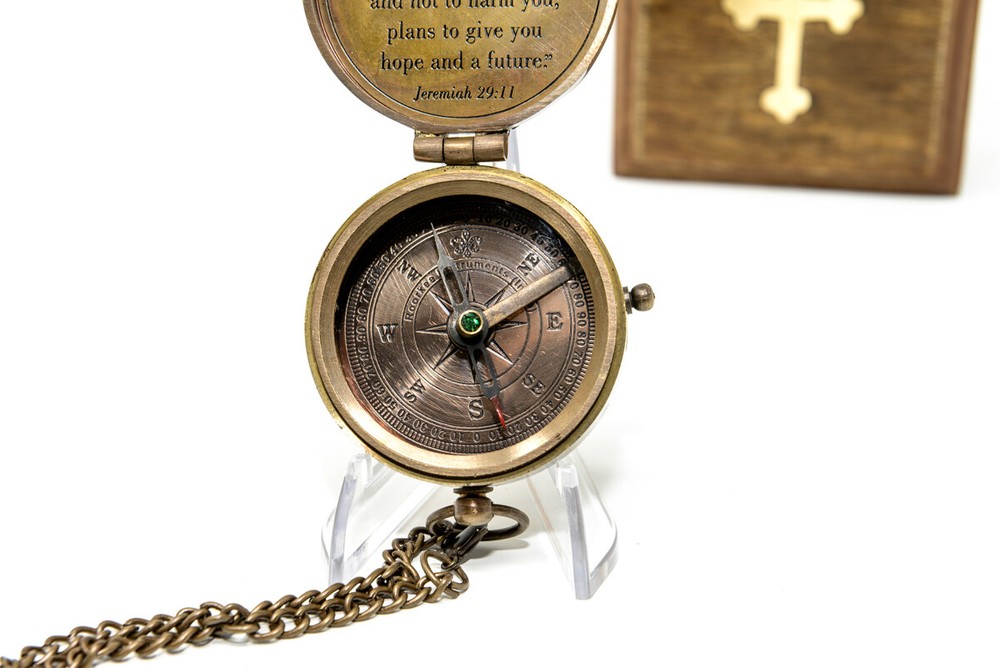 Solid Brass Magnetic Compass Antique Nautical Vintage Quote Engraved with Script