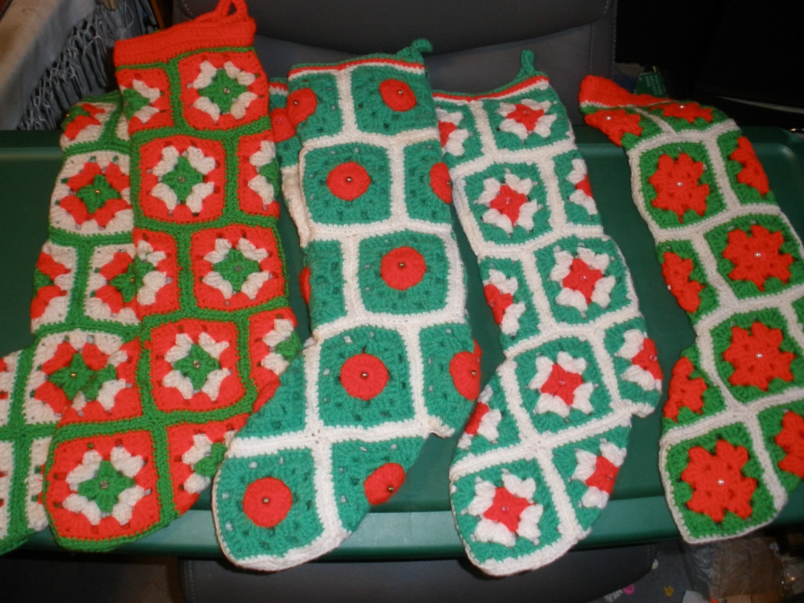 Handmade Crochet 20" Red Green White Christmas Stocking (YOU CHOOSE STYLE)