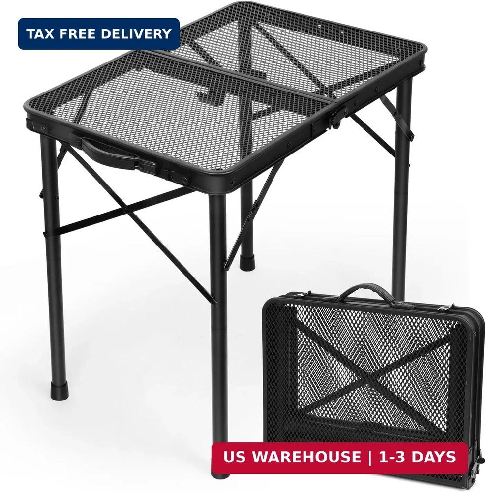 2Ft Small Folding Table with Carry Handle, Camping Table Adjustable Height 10.6-