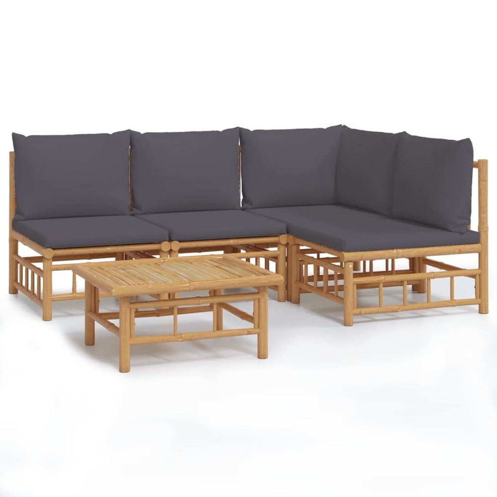 Garden Lounge Set Dark Grey Bamboo, Fabric (100% polyester)